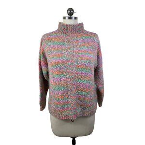 Laura B Womens Y2K Hand Knit Sweater S-L Pastel Turtleneck Long Sleeve Cottage